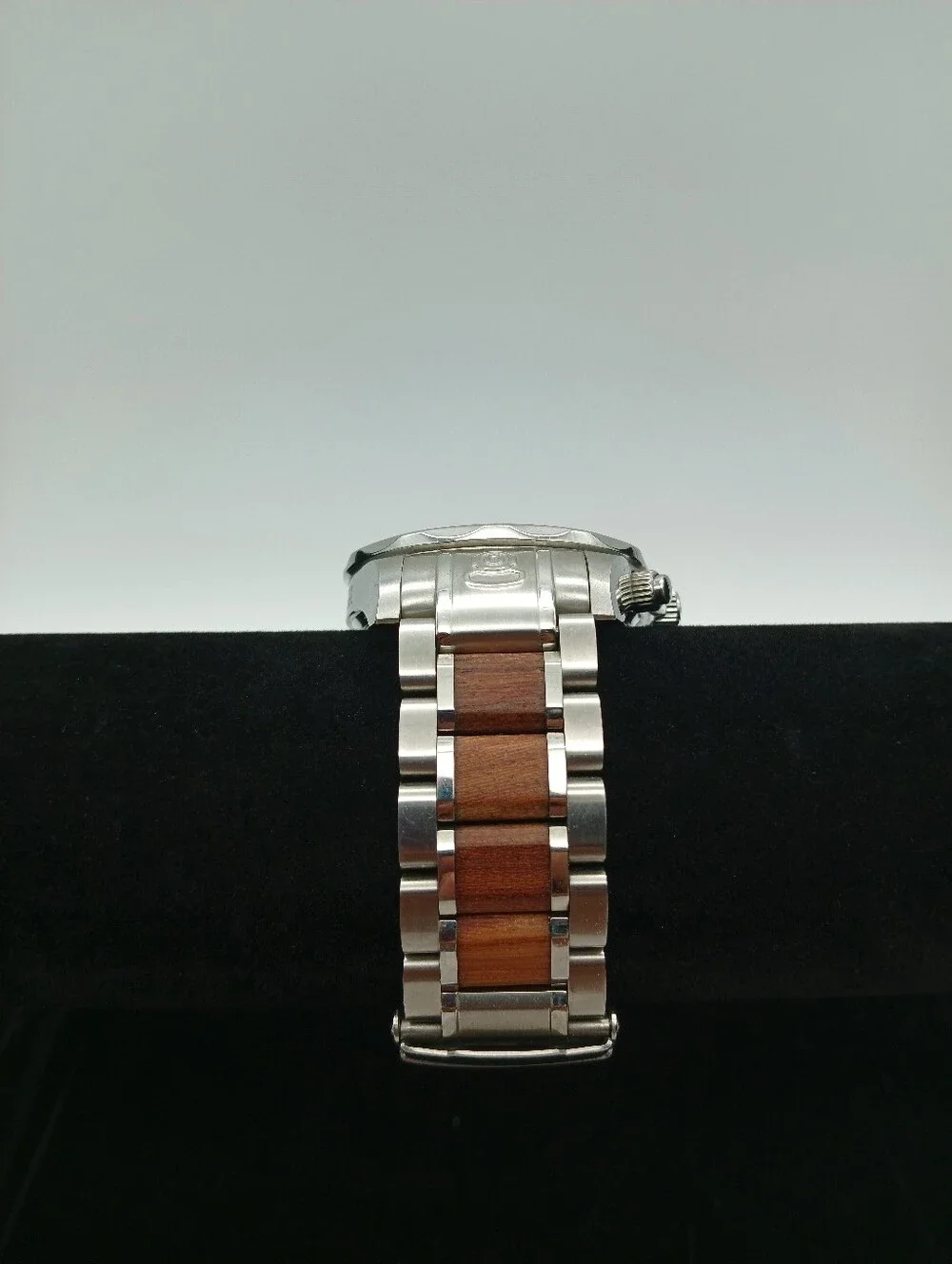 Invicta Silver Watch with Brown Wood-Texture Dial and Maroon Bezel 0164